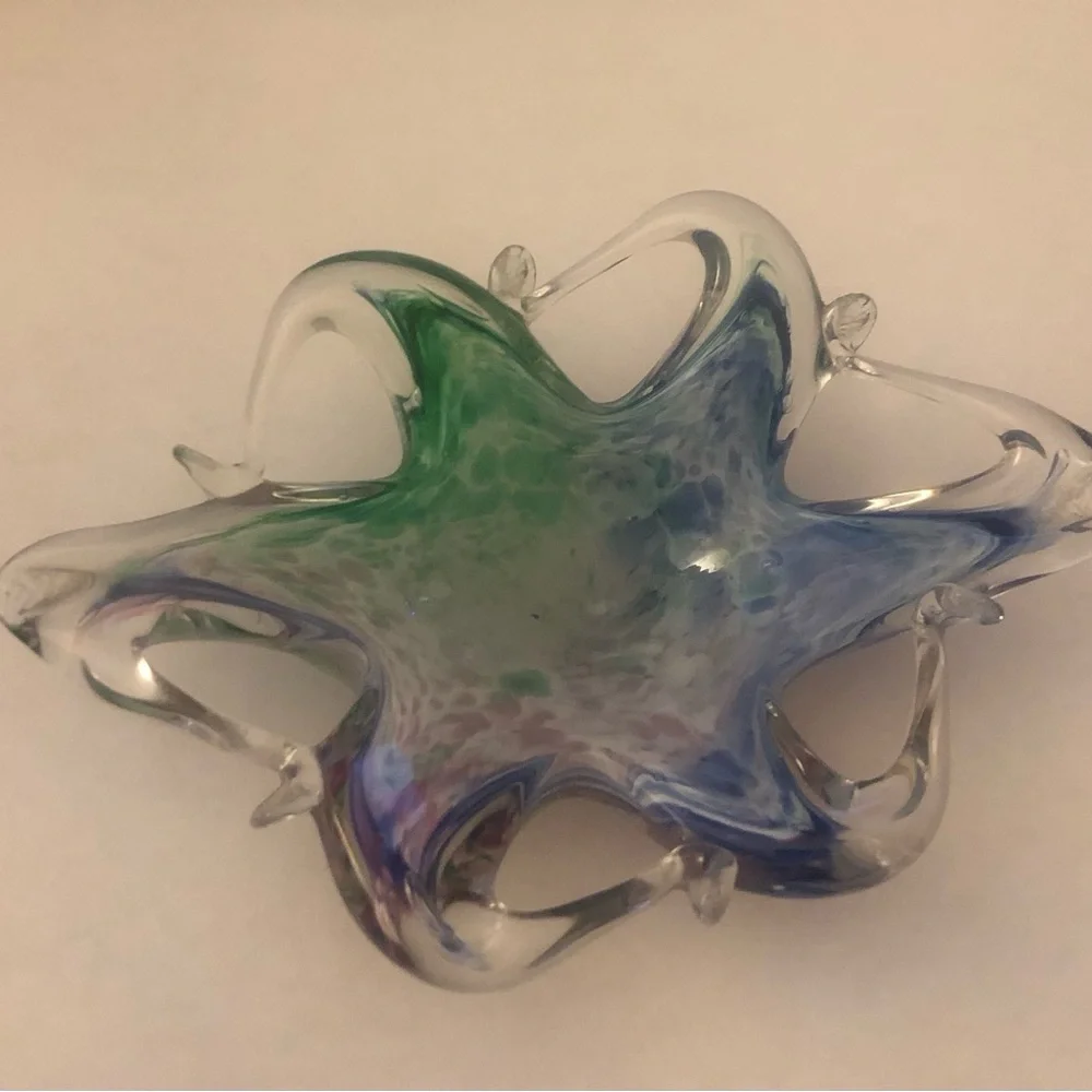Murano Green and Blue Art Glass Paperweight Trinket Holder Blue Red Pink Green